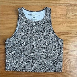 Aeropostale Black and White Floral Tank Top